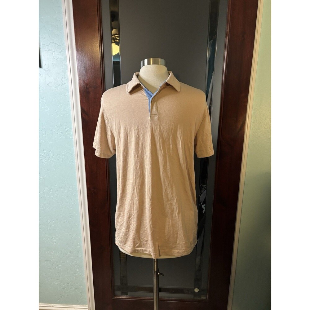 NEW Daniel Hechter SOFT Mens Tan W/ Blue Collared Medium Polo #29